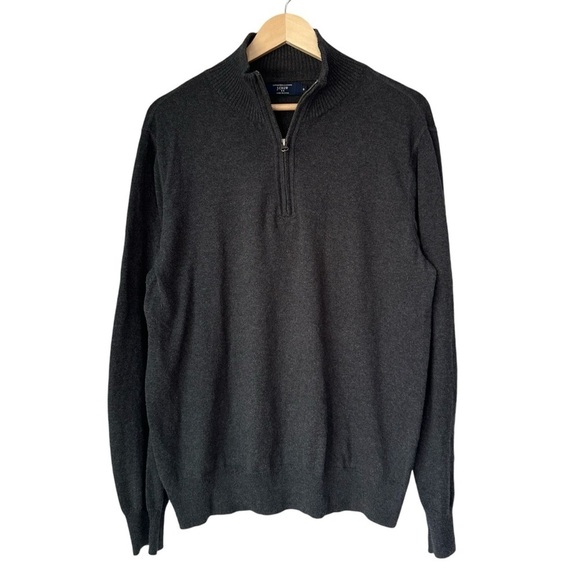 J. Crew Men's Cotton with Cashmere Gray 1/4 Zip Pullover Sweater, size Medium - Picture 2 of 5